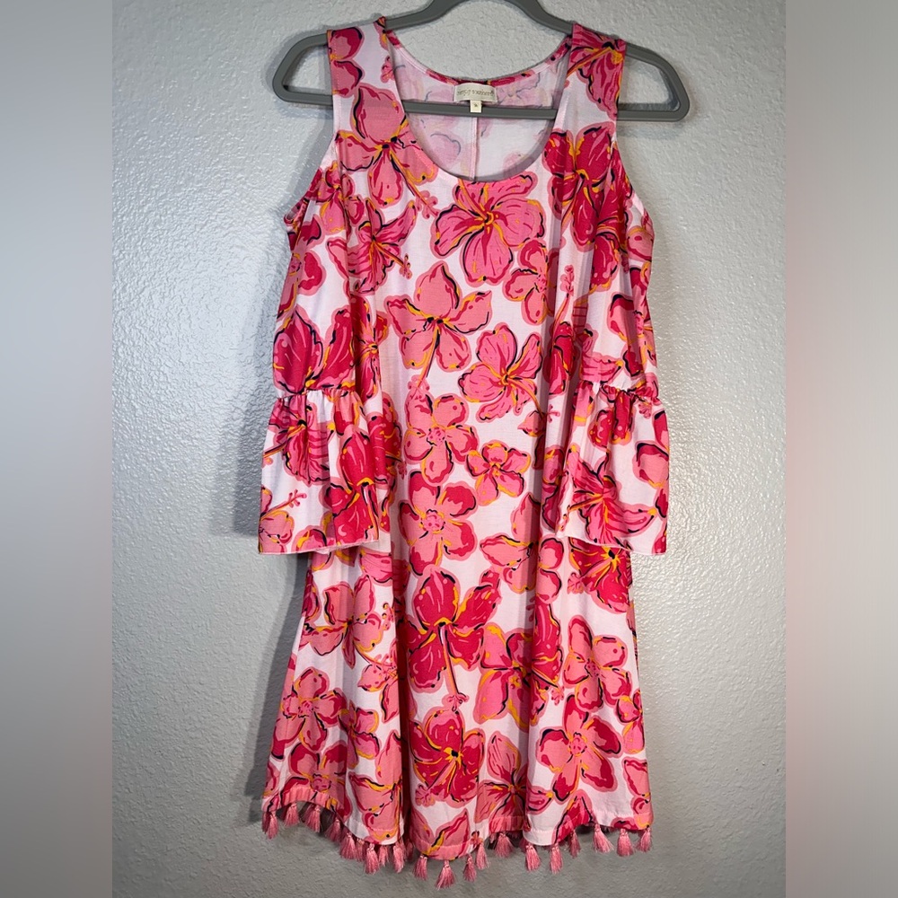 Simply Southern Cold Shoulder Tassel Hibiscus Dress Size Medium